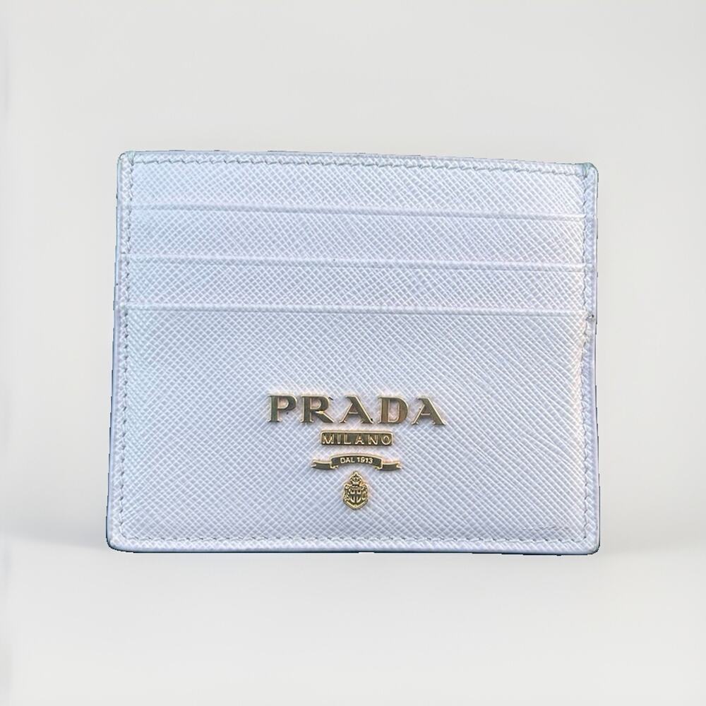 Authentic Prada Saffiano Leather Card Holder Pink Gold Logo Entrupy COA Entrupy